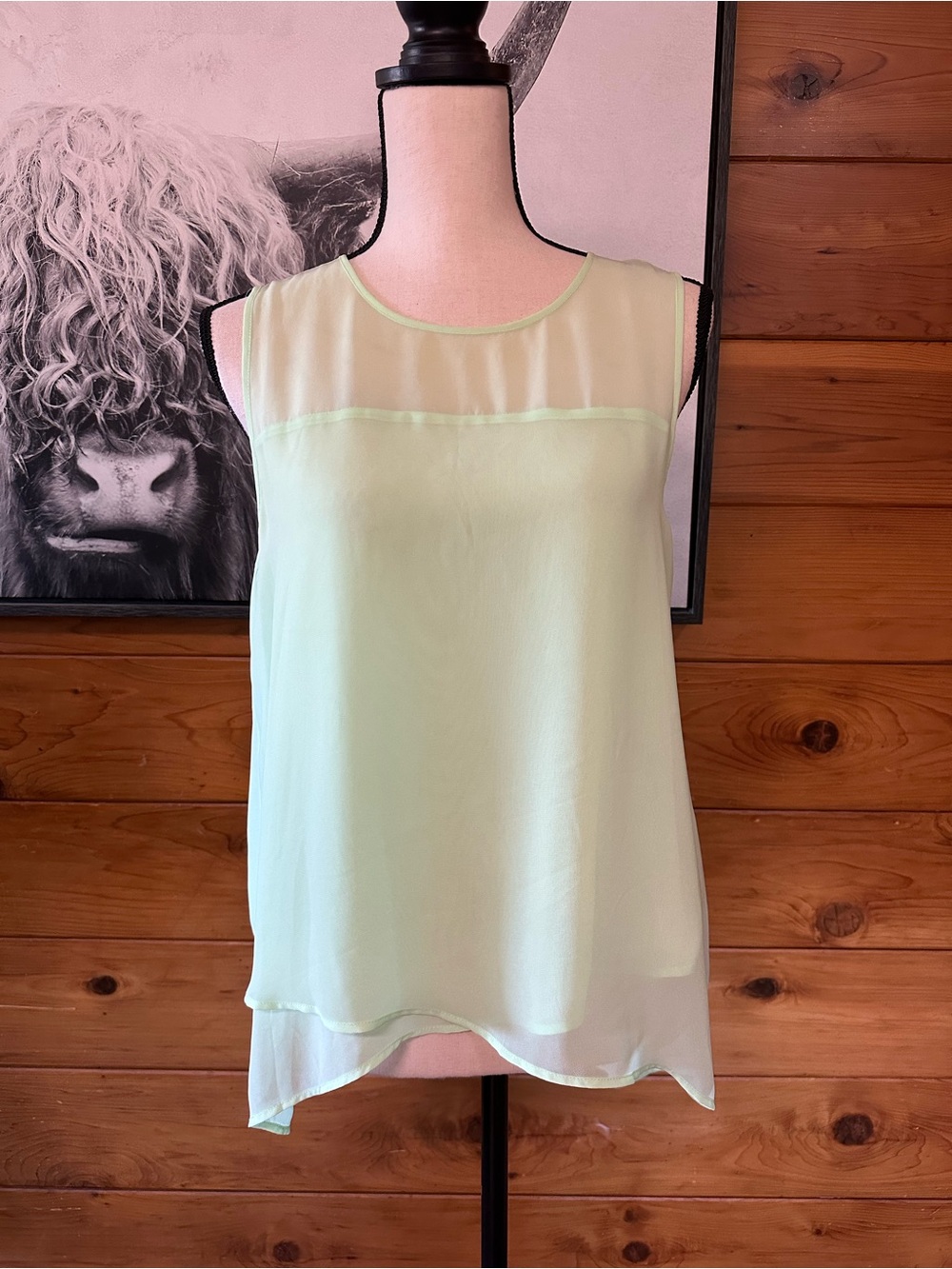 Vince Camuto Sleeveless Sheer Yoke Chiffon Top in Pale Mint